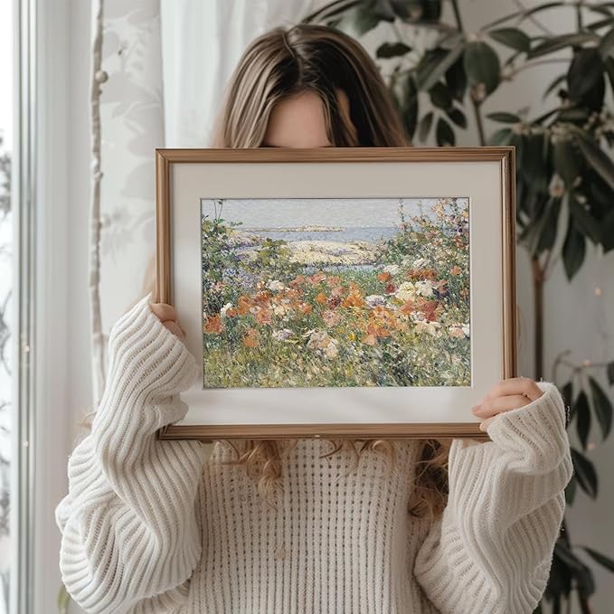 uniro Vintage Wall Art, Farmhouse Wall Art Spring Seaside Wildflowers Wall Decor, French Country Decor Canvas Prints Floral Landscape Oil Painting Vintage Art Pictures for Bedroom Bathroom Kitchen Decor( 8" x 10"-UNFRAMED)