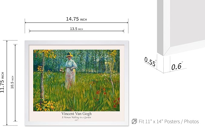 Monem Art Vintage Van Gogh Poster - Retro A Woman Walking In A Garden Print - Impressionism Art - Fine Art - Classic Painting Art - Floral Art - Bedroom or Office Decor - 11x14 White Framed