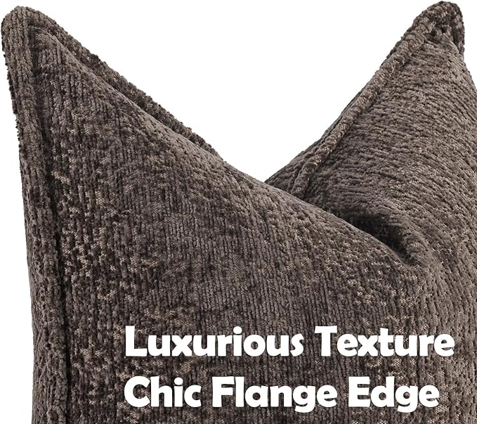 Pack of 2 Chocolate Brown Decorative Throw Pillow Covers 22x22 Cozy Soft Chenille Accent Vintage Square Couch Pillow Covers for Home Decor Bed Sofa Living Room