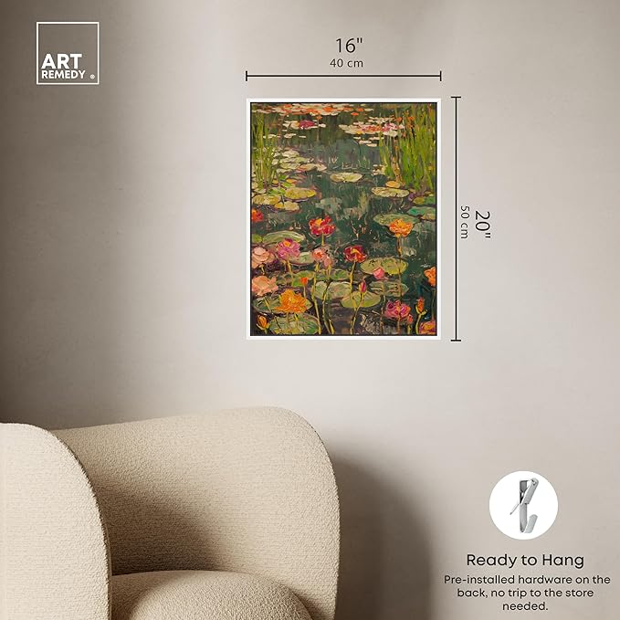 Art Remedy Afternoon Visit Framed Impressionism 1 Piece Canvas Wall Art/Monet And Van Gogh Inspired Art, 17" x 21", White Frame