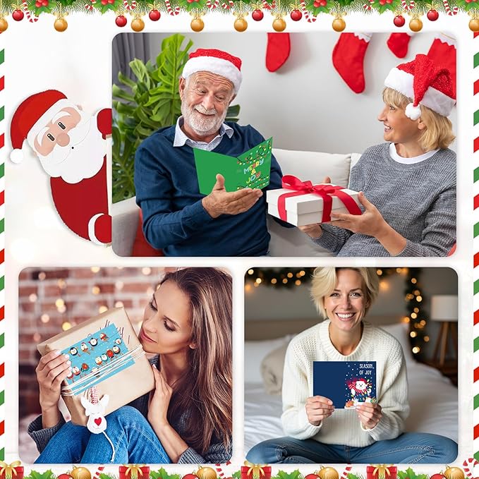Christmas Cards with Envelopes & Stickers, 36 Pack 4x6 Inch Merry Christmas Cards, Funny Holiday Card, 6 Assorted Designs Greeting Card for Xmas
