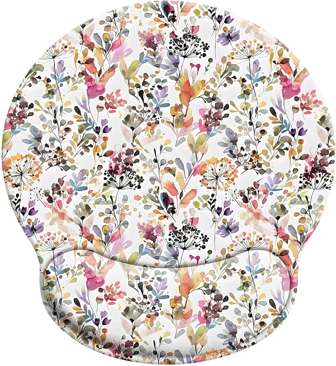 Watercolo Flowers Mouse Pad with Wrist Rest, Floral Patterns Mousepad for Desk. Premium-Textured Mouse Mat, Non-Slip Rubber Base Mousepad for Laptop, Computer & Pc
