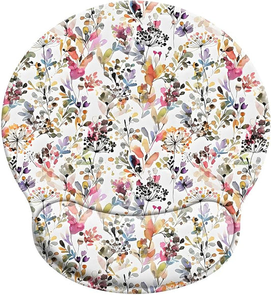 Watercolo Flowers Mouse Pad with Wrist Rest, Floral Patterns Mousepad for Desk. Premium-Textured Mouse Mat, Non-Slip Rubber Base Mousepad for Laptop, Computer & Pc