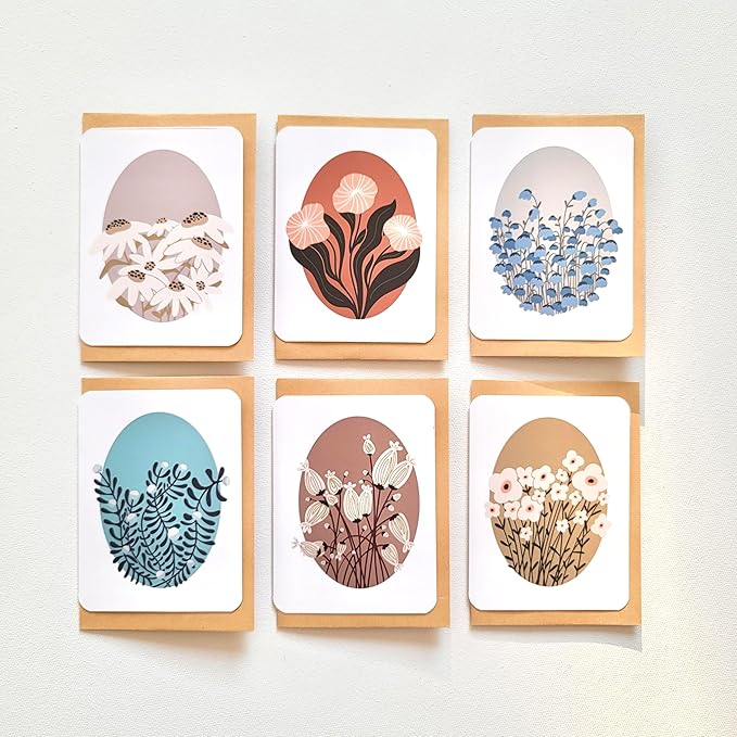 Handmade Floral Note Card Set: Pastel Flower Art, Blank Stationery, Set of 6