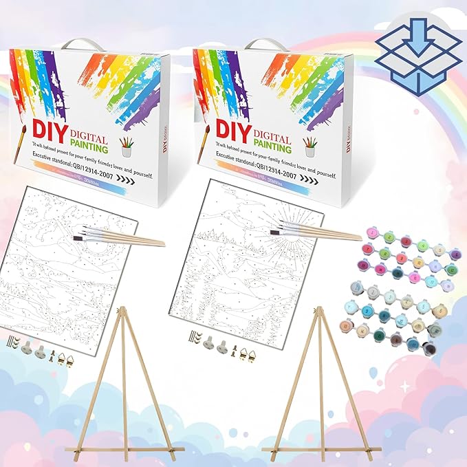 BAISITE Paint by Numbers Kit for Adults Beginners,12" Wx16 L 2 Pack Canvas for Painting Kits for Adults in Colorful Box 6970 Already Framed