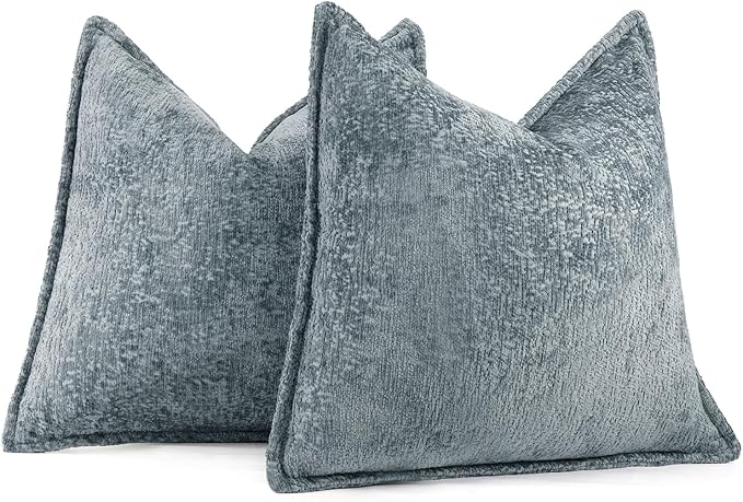 Pack of 2 Dusty Blue Decorative Throw Pillow Covers 24x24 Cozy Soft Chenille Accent Vintage Square Couch Pillow Covers for Home Decor Bed Sofa Living Room