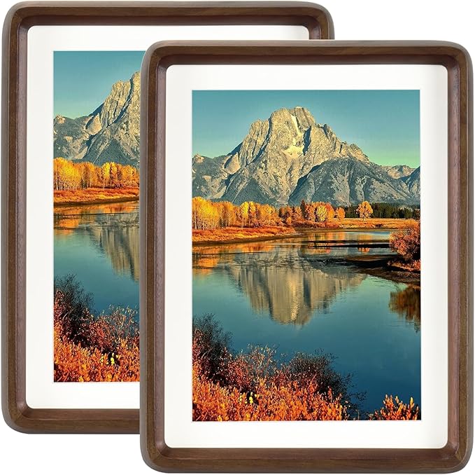 HELPLEX 4x6 Picture Frame Set of 2 - Solid Walnut Wood, Adjustable Mat for 3x5 & 4x6 Photos, Shatter-Resistant Glass - Wall & Tabletop Family Gallery, Modern Minimalist Home Decor