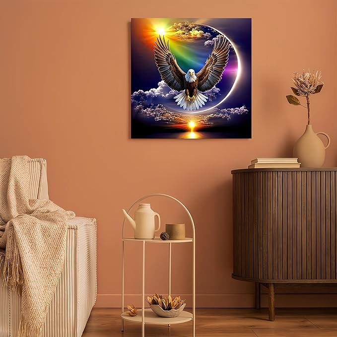 GXGLLPZBY Diamond Art Kits for Beginners,Eagle with Sunset Sky Diamond Painting Kits for Adult, 5D DIY Full Drill Paint by Diamonds Dot Gem Art Painting Kits,for Home Wall Decor 13.8X13.8inch