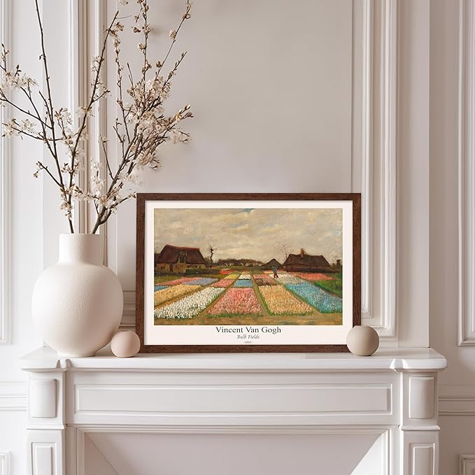 Monem Art Vintage Van Gogh Poster - Retro Bulb Fields Print - Flower Beds in Holland Art - Impressionism Art - Fine Art - Classic Painting Art - Great Bedroom Wall Decor - 8x10 Brown Framed
