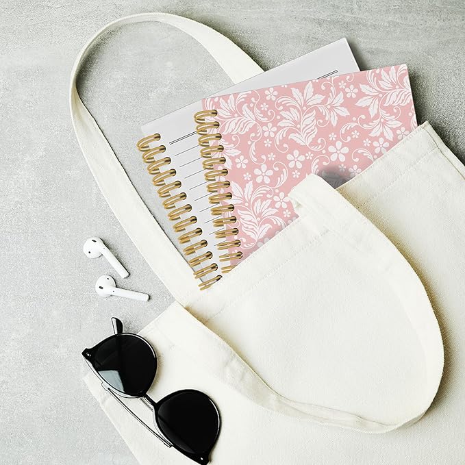 Vintage Flower Pink Journal Notebook - Aesthetic Botanical Floral Notebooks College Ruled for Work School, Gifts for Women Coworker, Office Supplies, Hardcover Spiral Notebook 5.5"x8.3"