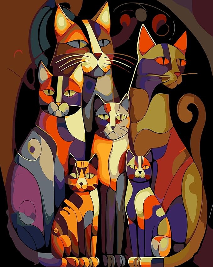 Paint by Numbers Kit for Adults Beginners,Abstract Six Black Cats Frameless Beginner DIY Acrylic Watercolor Oil Painting,Animal Digital Painting for Home Wall Decoration and Gifts (16x20 inches)