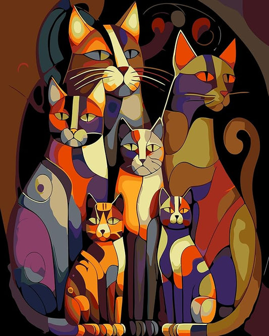 Paint by Numbers Kit for Adults Beginners,Abstract Six Black Cats Frameless Beginner DIY Acrylic Watercolor Oil Painting,Animal Digital Painting for Home Wall Decoration and Gifts (16x20 inches)