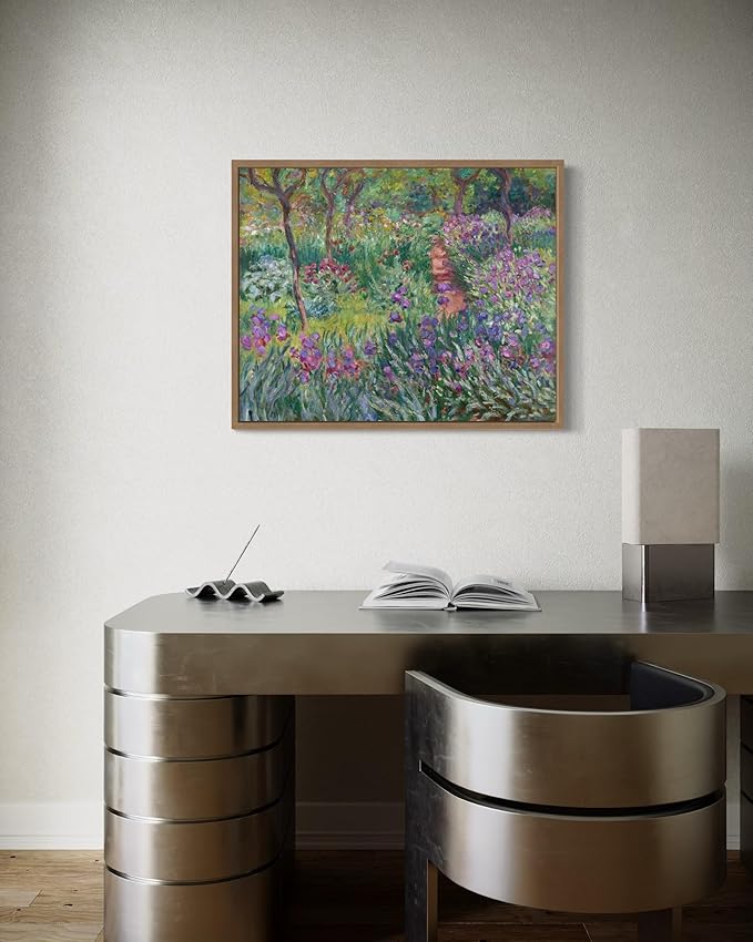 The Artist’s Garden Claude Monet Wall Art Print Poster, Impressionist Painting Wall Art Wall Decor, for Bedroom and Living room Bathroom Decor 115 (The Artist’s Garden, 16 x 20 inches, Wood Frame)