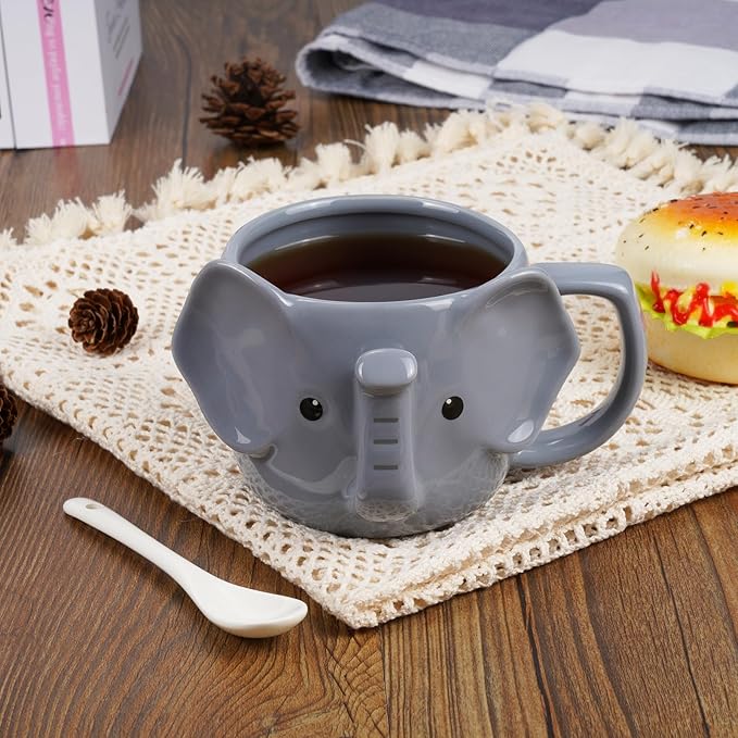 Elephant Mug 14 oz Cute Ceramic Coffee Mug 3D Porcelain Tea Mug for Women Kawaii Cup Elephant Gifts Christmas Gifts Housewarming Holiday Birthday Gifts for Women Mom Kids Men and Friend