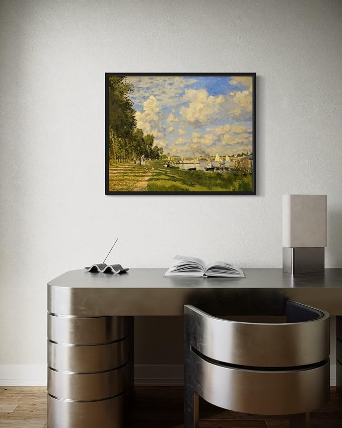 The Basin at Argenteuil Claude Monet Wall Art Print Poster, Impressionist Painting Wall Art Wall Decor, for Bedroom and Living room Bathroom Decor 115 (The Basin at Argenteuil, 8 x 10 inches, Black Frame)