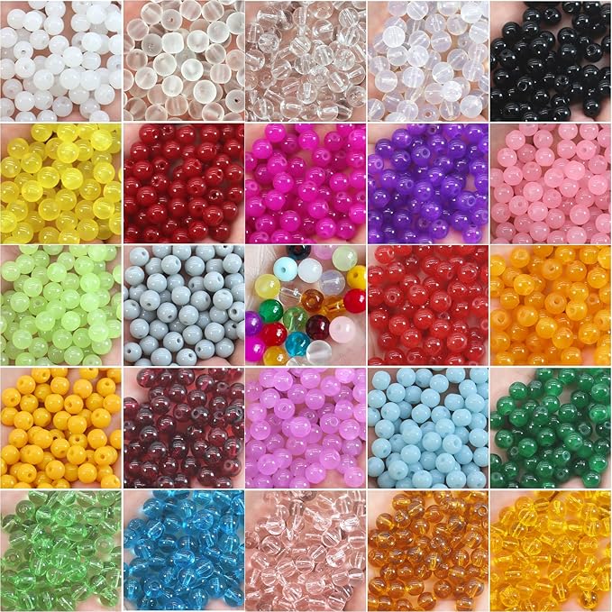 Pamir Tong 2030PCS 6mm Assorted Color Glass Beads Bulk for Jewelry Making,Round Smooth Beads, Bracelet Space Loose Beads for Jewelry Making Earring, Necklaces, Adult Craft Supplies
