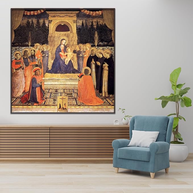 Angelico Canvas Wall Art San Marco Altarpiece Poster Religious Cultural Wall Art Renaissance Print Modern Home Decor Suitable for Home Classroom Office Wall Decor Unframed(24x24in/60x60cm)