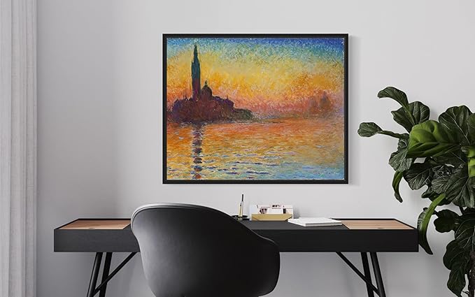 San Giorgio Maggiore Claude Monet Wall Art Print Poster, Impressionist Painting Wall Art Wall Decor, for Bedroom and Living room Bathroom Decor 115 (San Giorgio Maggiore, 11 x 14 inches, Black Frame)