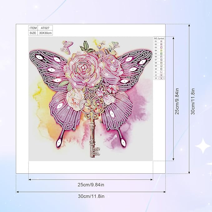 Tontut Butterfly Rose Diamond Art Painting Kits, 5D Special Shape Beginner Crystal Diamond Art Painting for Home Wall Decor Gifts 12×12 inch