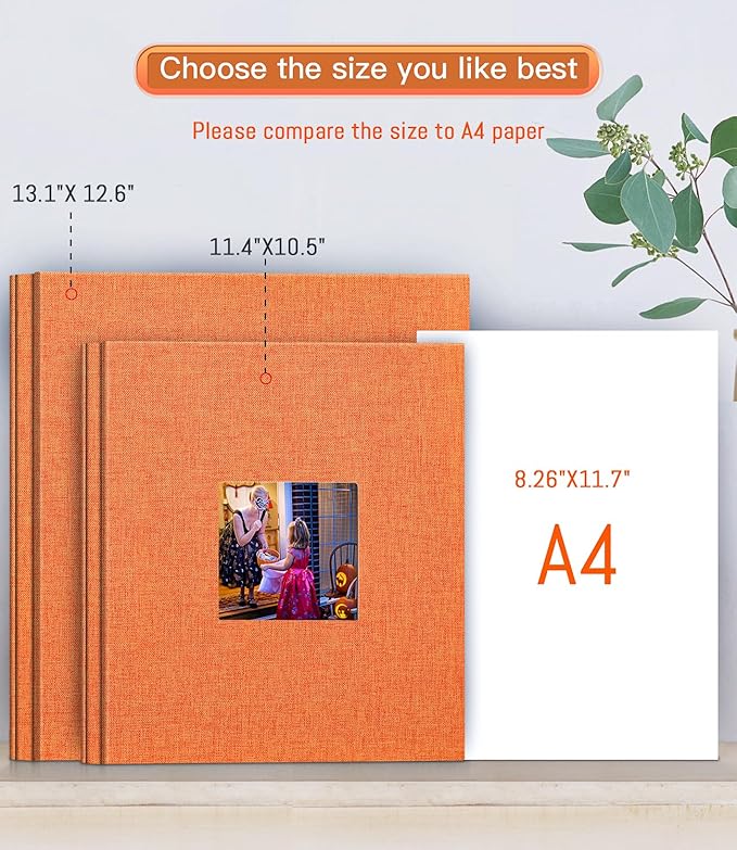 popotop Photo Album Self Adhesive with Picture Display Window,40 Pages DIY Scrapbooking Supplies Kit for 4x6 8x10 Picture,Linen Cover Memory Book for Baby Wedding, with Scraper and Metallic Pen