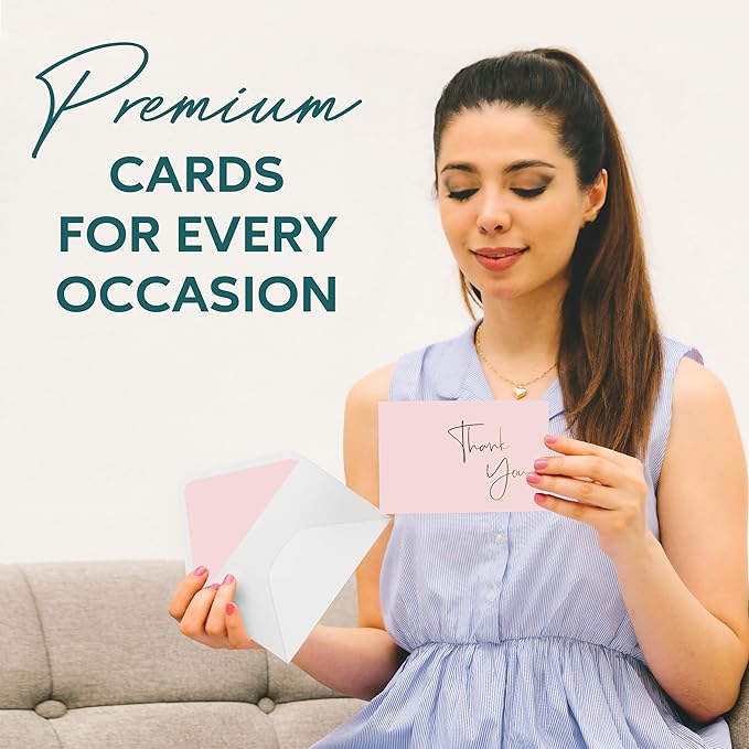 VNS Creations Gold Foil Thank You Cards With Envelopes Bulk Set & Stickers - 100 Pack 4x6 Blank Thank You Notes Box Set - Large Note Card Small Business, Wedding, Baby Shower & Bridal Shower - Lilac