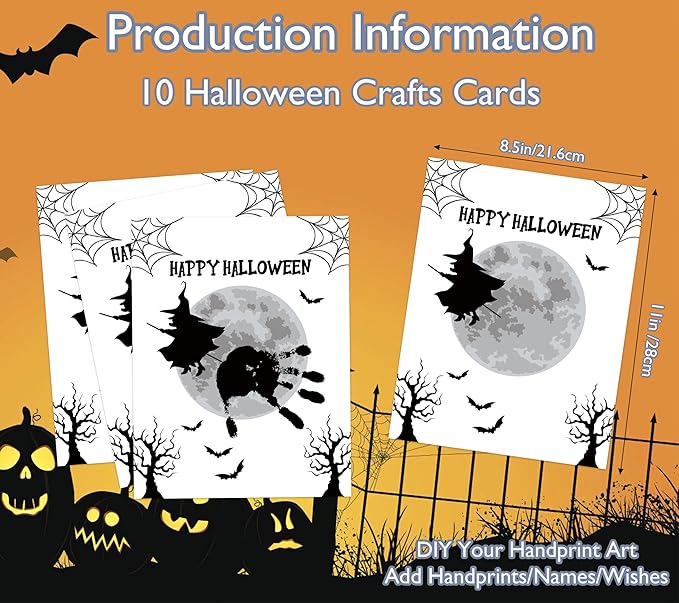 NZSXU Halloween Baby Handprint Craft Kit, Baby First Halloween, 10 Pack Flying Witch Broom DIY Handprint Keepsake Gifts, DIY Newborn Hand and Foot Arts and Crafts for Nursery Decor Class Activities