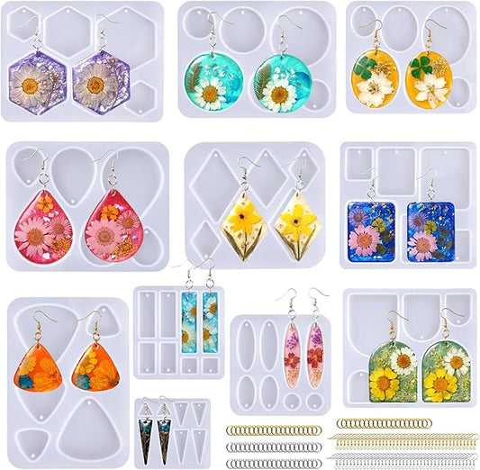 LET'S RESIN Resin Earring Mold, 171 Pcs Resin Jewelry Molds Making Kit with 11 Pack Variety Shape Silicone Molds, Earring Molds for Epoxy Pendant, Earrings, Necklace, Keychains