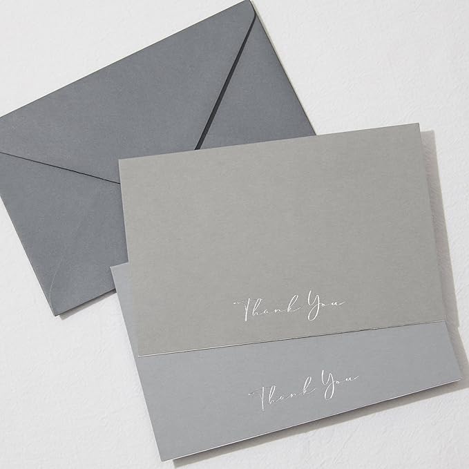 Crisky Gray Thank You Cards with Envelopes & Stickers， 50 Pack Gold Foil Bridal Shower Graduation Thank You Cards Small Business, Wedding Baby Shower Birthday Funeral Notes Bulk