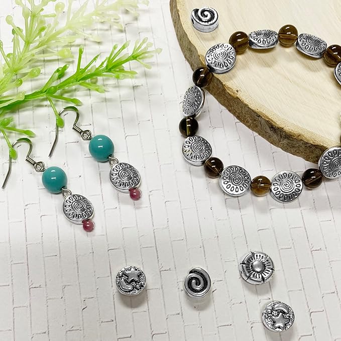 Tibetan Silver Spacer Beads - Flat Beads for Jewelry Making Kit, Bulk 67pcs, 10mm