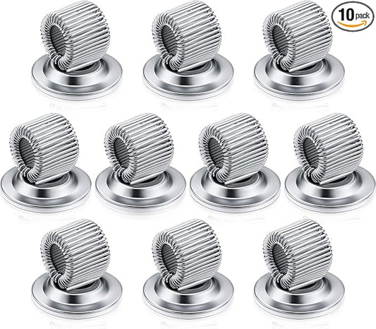 Outus 10 Pcs Silver Pen Holder Clips Manganese Steel Pen Holder Self Adhesive Pencil Organizer with Adjustable Spring Loop for Refrigerator Whiteboard Erase Board and Bulletin Board Map