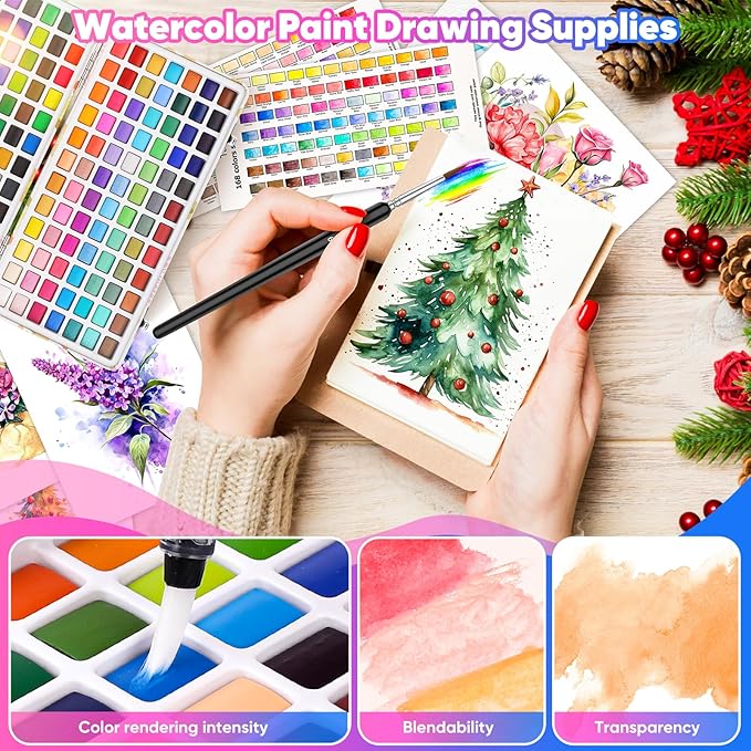 Taotree Watercolor Paint Set 168 Colors, Art Supplies Watercolors Kit Travel Water Colors with 3 Paints Brushes, Crafts Painting Supplies, Drawing Christmas Gifts for Teens Girls Boys Adults Artists
