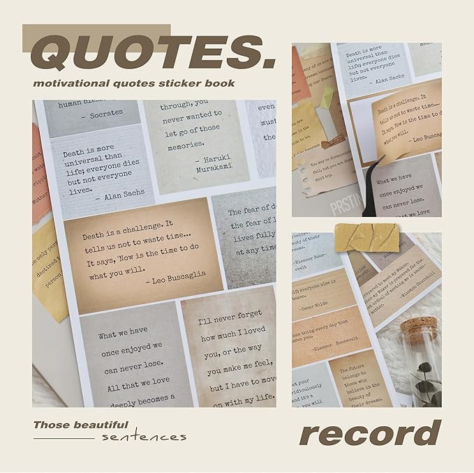 24 Sheets Vintage Motivational Quote Stickers Pad wtih Tweezer,246 Pcs Inspirational Typewriter Font Quotes Pad,Word Stickers for Scrapbook Junk Journal Bullet Journal DIY Craft Card Making