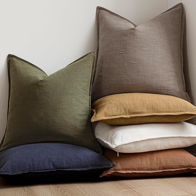 Foindtower Set of 2, Decorative Linen Soild Throw Pillow Covers Soft Accent Euro Cushion Case Farmhouse Neutral Pillowcase for Chair Couch Sofa Bedroom Living Room Home Decor 26 x 26 Inch Brown Tan