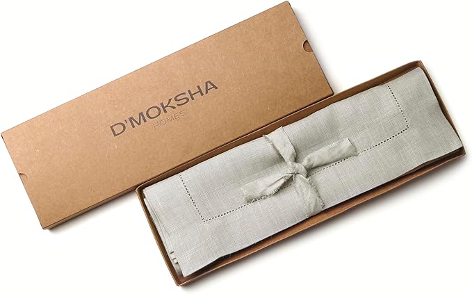 D'Moksha Homes Silver Grey Linen Cloth Placemats Set of 4-100% Pure Linen Hemstitch Placemats 14 x 19 Inch - Classic Hemstitch Table Place Mats for Spring, Easter - Handcrafted and Machine Washable