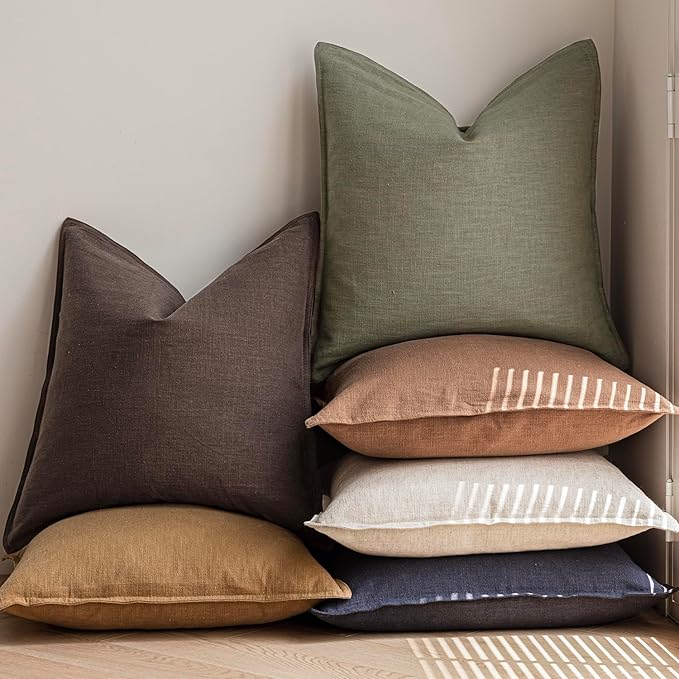 Foindtower Pack of 2, Decorative Linen Soild Throw Pillow Covers Soft Accent Cushion Case Farmhouse Neutral Pillowcase for Chair Couch Sofa Bedroom Living Room Home Decor 18x18 Inch Olive Branch Green