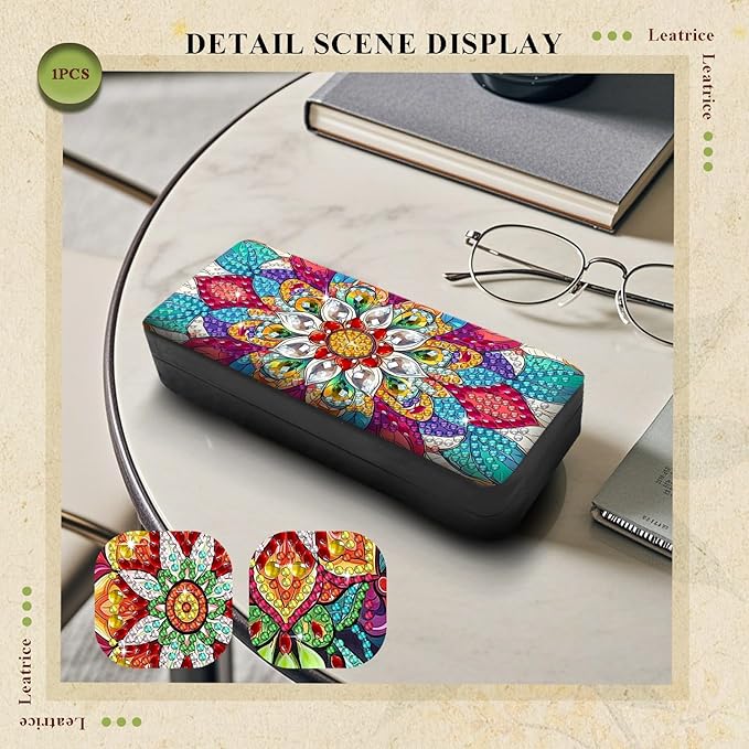 Leatrice Mandala Diamond Art Kits for Adults Small Diamond Painting Kit Gem Art Paint by Diamonds Dot Eyeglass Case Hard Shell 5d Diamond Art DIY for Beginner Women