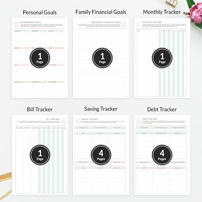 SUNEE Home Planner 2026, Work from Home Planner w/Stickers, JAN 2026 - DEC 2026, Monthly Budget Planner, Checklists for Routines and Goals, Monthly Calendar, Gift-Ready Pack, Poly Laminated Cover,Vine