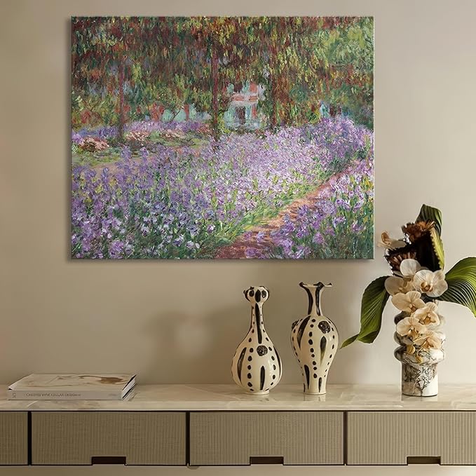 weiyiart Irises in Monet's Garden Canvas Wall Art,1900 by Claude Monet Painting Impressionism Art Print Picture Artwork for Living Room Bedroom Home Kitchen Decorations