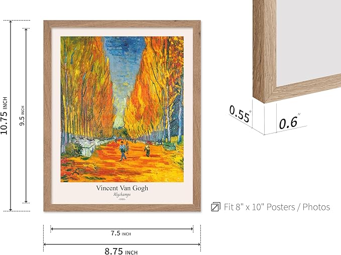 Monem Art Vintage Van Gogh Poster - Retro Alychamps Print - Les Alyscamps Art - Impressionism Art - Fine Art - Classic Painting Art - Great Bedroom or Office Wall Decor - 8x10 Beige Framed