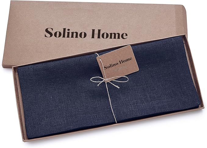 Solino Home Linen Navy Blue Table Runner 90 Inches Long - 100% Pure Linen 14 x 90 Inch Table Runner for Dining, Winter, Spring, Easter - Fete