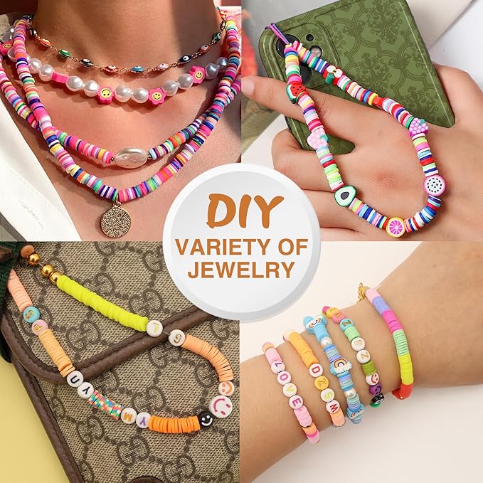 XSEINO 23000Pcs Clay Beads Bracelet Making Kit, 6Boxes 125Colors Friendship Polymer Beads and 5 Styles Letter Beads with Jewelry Making Accessories and 3 Rolls Crystal Cord for Crafts Christmas Gifts