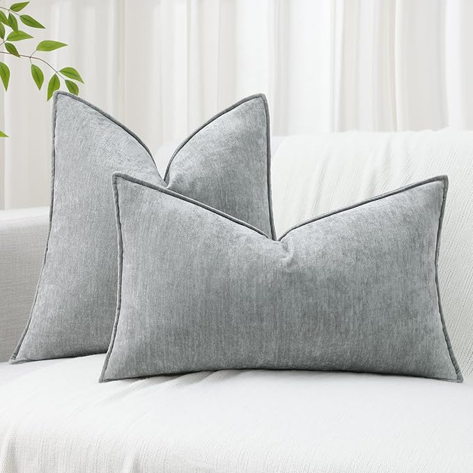 decorUhome Spring Couch Throw Pillow Covers 20x20 Set of 2, Decorative Soft Velvet Neutral Chenille Pillow Covers with Elegant Design for Sofa Bed Living Room Home Decor, Ultimate Gray
