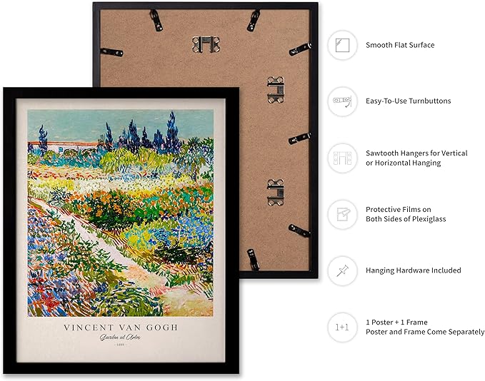 Monem Art Vintage Van Gogh Poster - Retro Impressionism Print - Garden at Arles, Colorful, Aesthetic, Beautiful - Gift for Artist, Friend - Wall Decor for Home, Office, 16x20 Black Framed