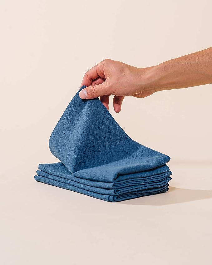 Caldo Linen Dinner Napkins - Rustic- Soft and Durable Cloth - Washable and Reusable- 4 Pack - 20x20 inch (Vintage Blue)