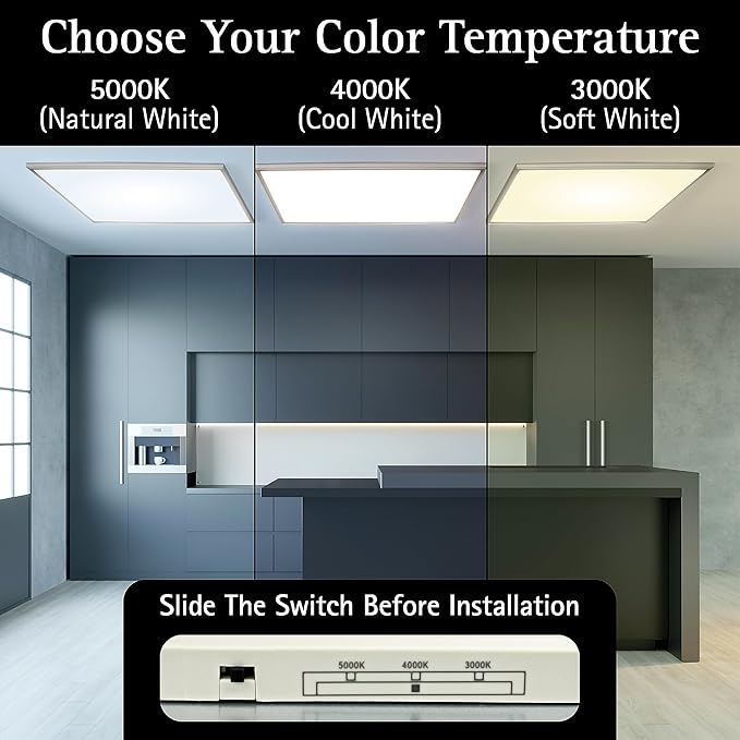 Ultralux 2x4 ft Surface Mount Ceiling Light Panel – Slim, Edge Lit, Flush Mount Flat Panel for Kitchen, Home & Office - TRIAC Dimmable, 3CCT Adjustable Color Temperature (Brushed Nickel, 1 Pack)