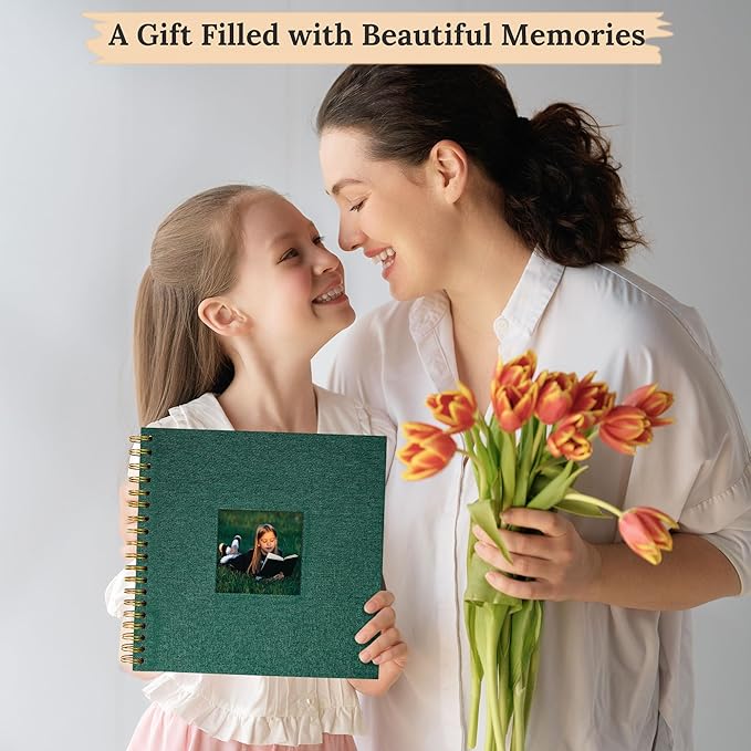 Scrapbook Photo Album Linen Cover, 8 x 8 Inch Hardcover Kraft White Pages Memory Book, for Travel Wedding Guest Book Christmas Baby Shower (20 Sheets/ 40 Pages,Darkgreen)