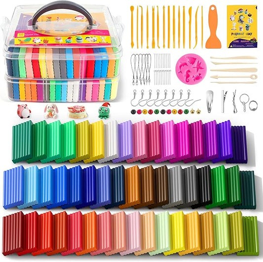 50 Colors Polymer Clay kit，Modeling Clay with Sculpting Tools for Starter,Oven Bake DIY Model Clay,Non-Toxic, Non-Sticky,Gift for Kids Adults