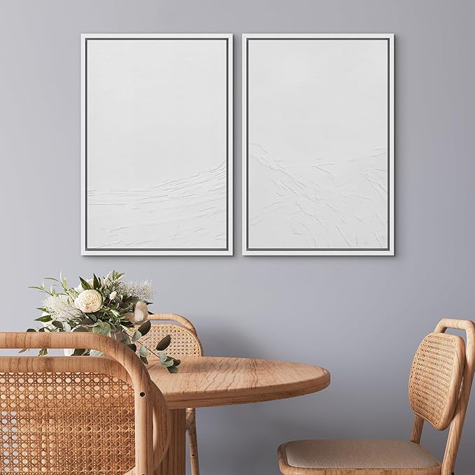 SIGNWIN Framed Canvas Print Wall Art Set Geometric Gray Pastel Color Field Landscape Abstract Shapes Illustration Modern Art Minimalism Decorative for Living Room, Bedroom, Office - 16"x24"x2 White