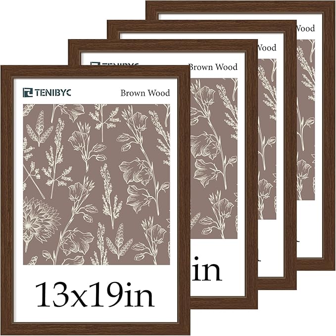 Picture Frame 4 Pack - Solid Wood Poster Photo Frame - Woodgrain Series - Room, Office, Gallery, Studio Display - Wall Hanging