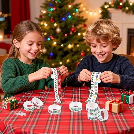 Christmas Dinosaur Washi Tape - 12 Rolls Dinosaur Footprints Christmas Trees Designs, Free Adhesive for Gift Wrapping, Scrapbook, Kids Crafts, Photo Albums, Journal Decor & DIY Projects